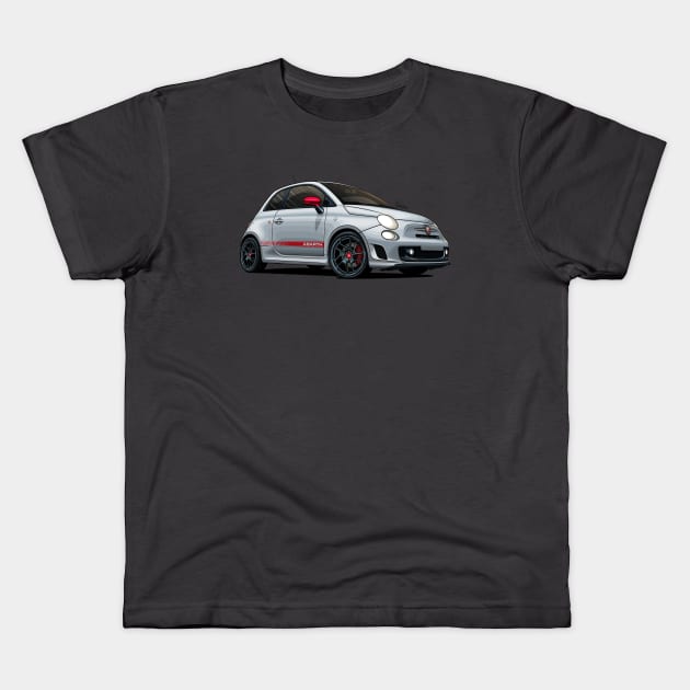 Abarth 595 Competizione White - Illustration Kids T-Shirt by Mario Ramos Rally Art